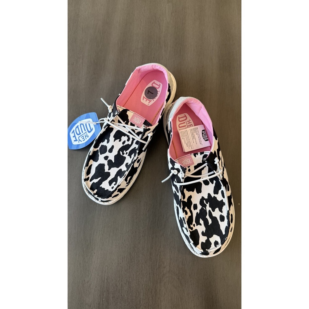 Hey Dude Wendy Cowgirl Sparkle Shoes Womens Size 9 Black White Cow Print Slip On